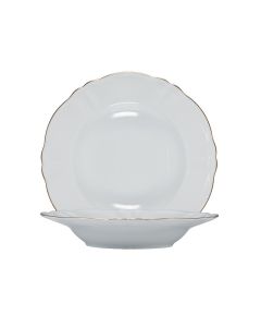 HARMONIAE White Deep Plate with Gold Rim - Porcelain Ø 23 h 4 Cm