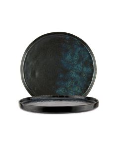 PHOBOS Black Bread Plate with Blue Reactive Dots Ø cm 15