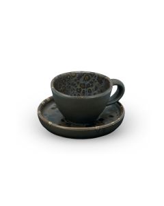 PHOBOS Black cup with Saucer with Blue Reactive Dots cl 8