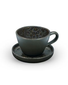 PHOBOS Black cup with Saucer with Blue Reactive Dots cl 23