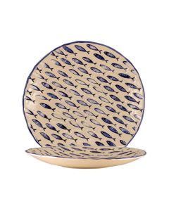 THALASSIOS White Dessert Plate with Blue Embossed Decor Ø cm 24 h cm 3,5