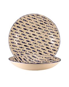 THALASSIOS White Deep Plate with Blue Embossed Decor Ø cm 26 h cm 5