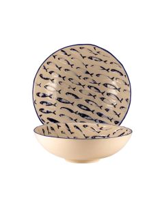 THALASSIOS White Bowl with Blue Embossed Decor Ø cm 19 h cm 6