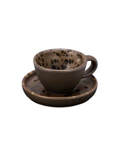 PHOBOS Brown cup with Saucer with Rusty Reactive Dots cl 8